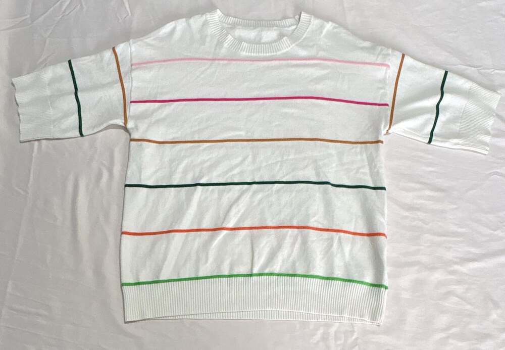 Unbranded Striped Pullover Sweater Size L White Knit Half Sleeve
